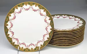 ANTIQUE 12 Brown Westhead Moore Cauldon Rose Garland Gold Encrusted Plate c1900 - Picture 1 of 7