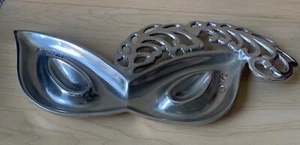 Vintage Large Engraved Mardi Gras Mask Silver Pewter Platter Relish Tray GIFT - Picture 1 of 6