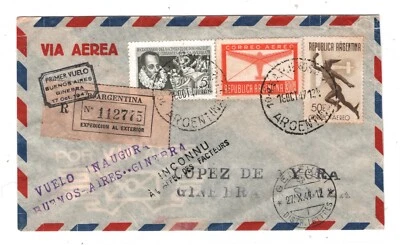 ARGENTINA Air Mail Reg'd 1947 Cover *SWISSAIR* FIRST FLIGHT SWITZERLAND KT66 - Image 1 of 4