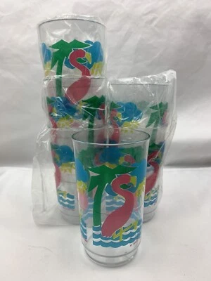 Лот (6) винтажный 1991 Loco бренд фламинго пластиковый вечеринки/украшения чашки - Изображение 1 из 4