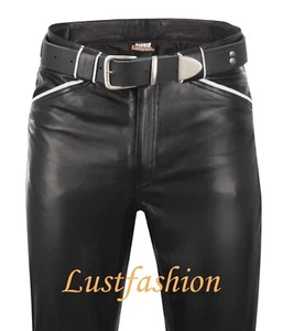 NUEVO pantalón de cuero W33 / L34 diseño vaqueros de cuero negro hombre 48 leather pants 33 - Imagen 1 de 4