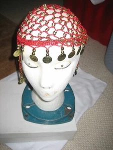 RED 1920s Style Beaded Cap Headpiece Roaring 20s Beaded Flapper Headpiece - Picture 1 of 3