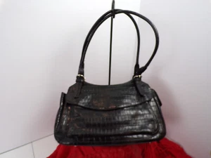 Maxx New York Crocodile Embossed Leather Shoulder Bag Purse Silver Hardware - Picture 1 of 8