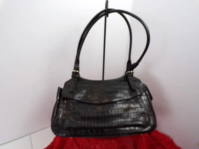 Maxx New York Cocodrilo Cuero Repujado Bolso de Hombro Cartera Plateado Herrajes Foto 1 de 4