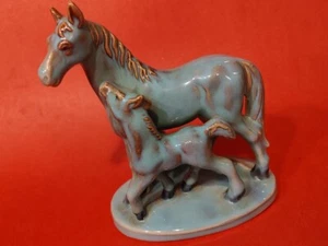 Vintage Pico Türkis Keramik Pferd & Baby Figur Stute Fohlen Pony Japan Handbemalt - Bild 1 von 9