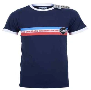 Oasis T Shirt Official 1996 Tour Stripes Blue Ringer New S M L XL XXL - Picture 1 of 8