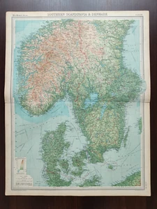 VINTAGE MAP-THE TIMES ATLAS OF THE WORLD-SOUTHERN SCANDINAVIA & DENMARK -1920 - Picture 1 of 3