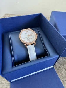 Swarovski Aila Day Heart Mother of Pearl White Leather Watch 5242514 New in Box - Picture 1 of 6