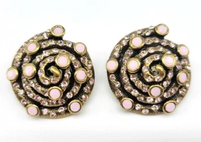 Brincos Heidi Daus vintage rosa cristal Swarovski espiral redemoinho clipe - Imagem 1 de 4