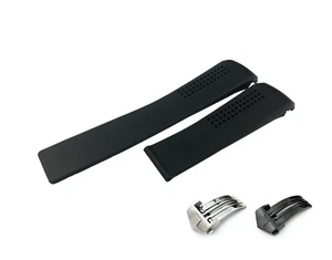 Black Rubber Silicone Strap Band fit Tag Heuer watch 20mm 22mm Buckle Clasp Pins - Picture 1 of 7