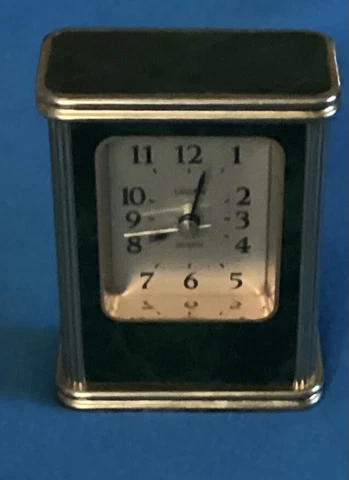 Linden Quartz Clock Green Marble and Brass Cover
