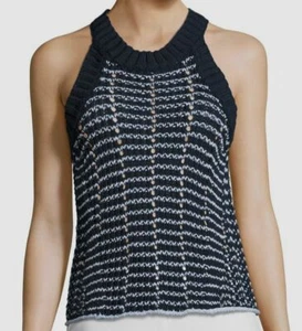 $115 Rag & Bone Women's Blue Crew Neck Daniela Cable-Knit Tank Top Size Large - Picture 1 of 4