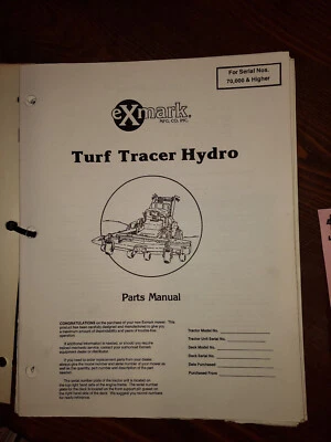 EXmark Turf Tracer Hydro Parts Manuals 8 books included cover Many serial #s - Image 1 of 4