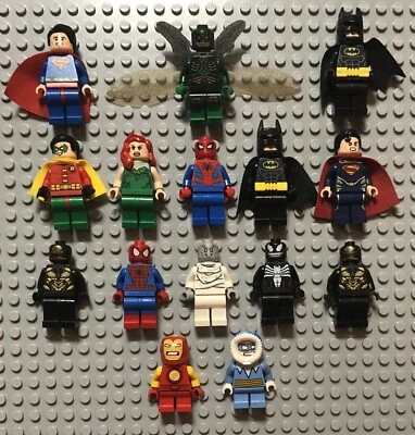 Lego 15 Super Hero Minifigures Batman Spider Man Iron Man Robin Poison Ivy - Image 1 of 4