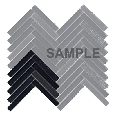 Black Cold Spray Crystal Glass Herringbone Mosaic Tile Kitchen Bath Backplash - Image 1 of 4