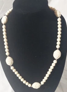 "COLLAR DE COLECCIÓN 36" HEBRA MARFIL OVALADO NUDO PLÁSTICO CUENTAS REDONDAS - Imagen 1 de 10