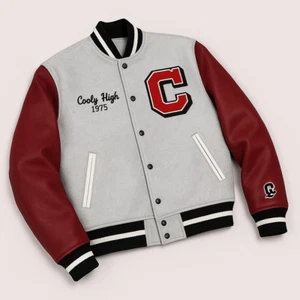 Letterman Customized Cooley High Dark Red and Grey Varsity Jacket - Picture 1 of 2