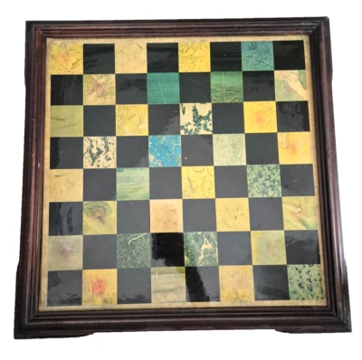 Vintage Chess Board 1970's Wood Large Games 51cm Square Faux Marble Top - image 1 of 4