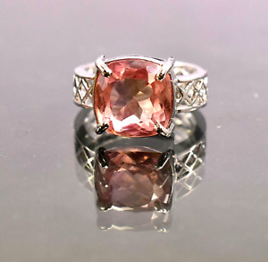 Certified Natural 6.60ct Pink Orange Padparadscha Sapphire Ring Silver Size 7