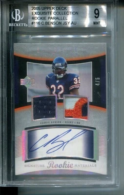 2005 Upper Deck Exquisite Cedric Benson Rookie Parallel AUTO Patch #/5 BGS 9 - Image 1 of 2
