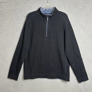 Tommy Bahama Sweater Adult L Blue Black Reversible 1/4 Zip Knit Mens - Picture 1 of 11