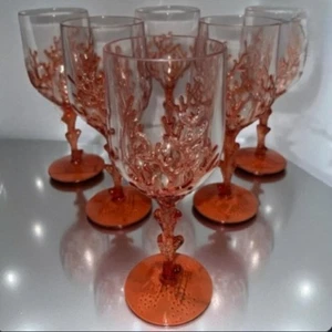 x6 Sea Coral Reef Acrylic Wine Glass Set Indoor Outdoor Nautical Beach Coastal  - Picture 1 of 7