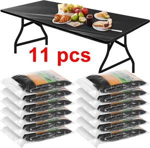 11 Pcs Plastic Table Cloths Disposable for Parties 8 Ft, 96 x 30 Inch Black - Picture 1 of 9