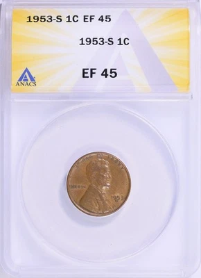 1953-S Lincoln Cent ANACS XF-45 BN - Image 1 of 3