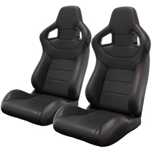 2Pcs Universal Racing Seats Pair of PVC Leather Racing Bucket Seats with Dual Lo - Picture 1 of 9