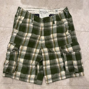 Abercrombie Fitch Cargo Shorts Herren 34 grün kariert Kordelzug schwer Utility - Bild 1 von 3