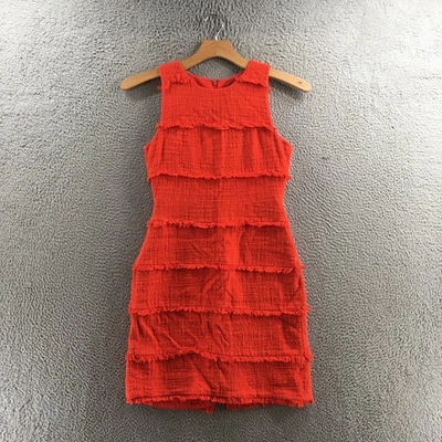 J.Crew Dress Womens 8 Red Textured Fringe Tiered Sleeveless Shift Cotton Lined - Image 1 of 4