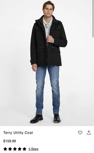 GUESS Six Pocket Wool Hooded Lined Jacket Coat Black Winter Men's Size  S - Picture 1 of 7