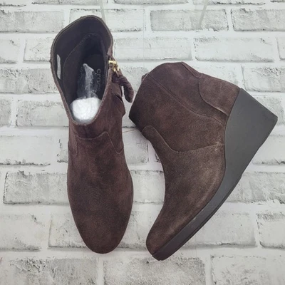Crocs Brown Suede Wedge Heel Ankle Booties Zip Closure Women's Size 11 - image 1 of 4