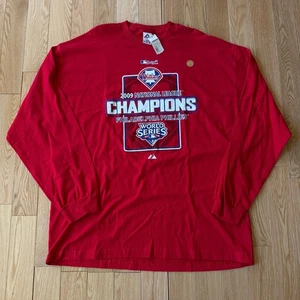 Y2K Philadelphia Phillies 2009 World Series Majestic Red Long Sleeve Tee 2XL NWT - Picture 1 of 8
