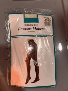 NIP Vtg 1 Pair FAMOUS MAKERS Ultra Sheer TALL  Off White Pantyhose 130-160 lbs - Picture 1 of 3