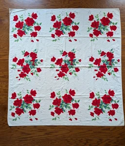 Vintage 1950er Wilendure Royal rote Rose Blumen Tischdecke Topper quadratisch 51x53" - Bild 1 von 10