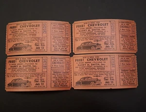 1950 CHEVROLET VERLOSUNG TICKETS. 4 Tickets.  Harry M. Smith Inc. Patterson N.J. - Bild 1 von 3