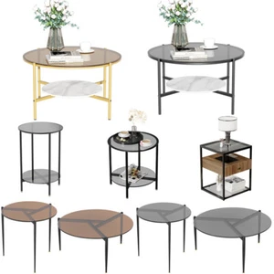 Coffee Table Tempered Glass Top Round Beside Tables Modern Living Room Accent - Picture 1 of 42
