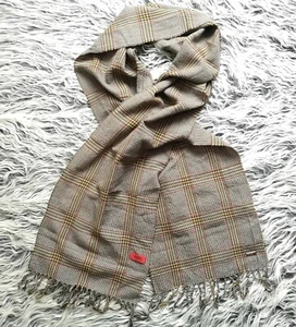 HUGO HUGO BOSS RED LABEL MENS HOUNDSTOOTH PLAID FRINGE WOOL SCARF 11" X 76" - Picture 1 of 5