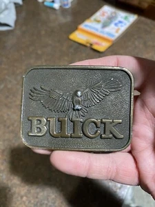 Vintage BUICK OWL HAWK Logo BELT BUCKLE Heavy Cast Brass Loop & Pin Back - Picture 1 of 3