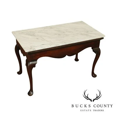Антикварный столик для смешивания или консоли из красного дерева в стиле королевы Анны с мраморным верхом - Изображение 1 из 4