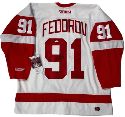 SERGEI FEDOROV FIRMADO CCM 1997 DETROIT RED WINGS STANLEY CUP JERSEY CERTIFICADO DE AUTENTICIDAD JSA Foto 1 de 4