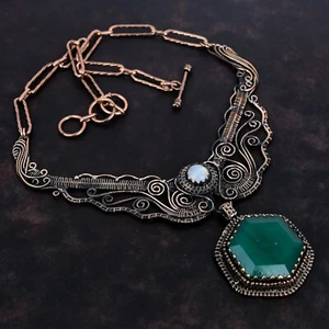Faceted Zambian Emrald Wire Wrapped Adjustable Necklace Copper Necklace 18.0" - Picture 1 of 6