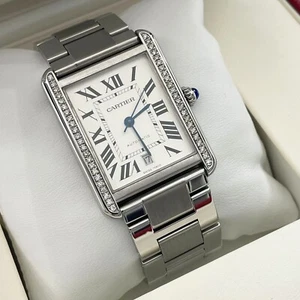 CARTIER TANK SOLO XL DIAMOND BEZEL STAINLESS STEEL SILVER DIAL ref: W5200028 - Picture 1 of 11