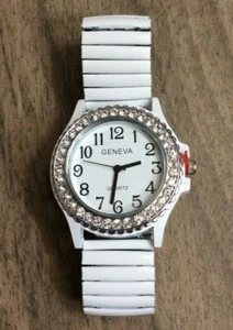 Geneva Women's Watch Round Crystal White Dial on White Stretch Band New Beauty! - Picture 1 of 2