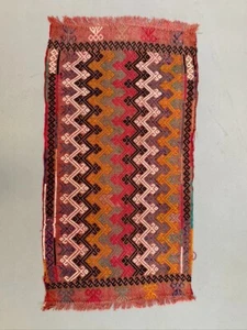 Vintage Turkish Mini Kilim 91x47 cm Wool Small Kelim Runner, shabby Chic - Picture 1 of 6