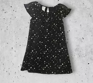 CRB Mädchen Flatterärmel Folie Sternenmuster Rundhalsausschnitt schwarz Tunika Kleid Gr 10 - Bild 1 von 12