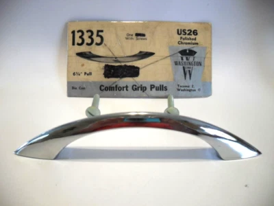 Vintage Nos Long Sleek Heavy Chrome Drawer Pull Cabinet Handle Peaked Face - Image 1 of 4
