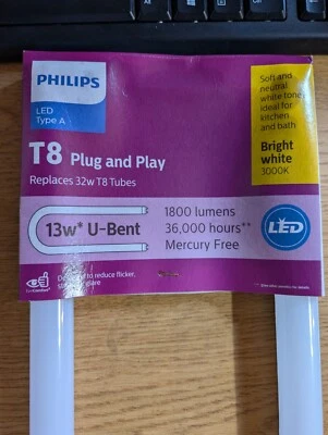 Philips InstantFit 32W Equivalent U-Bent T8 Type A Bright White LED Tube Light - Image 1 of 3