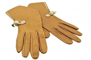 Authentic Hermes Stylish Lambskin Tan Color Leather Gloves - Picture 1 of 7